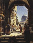 Gustav Bauernfeind At the Entrance to the Temple Mount, Jerusalem oil on canvas